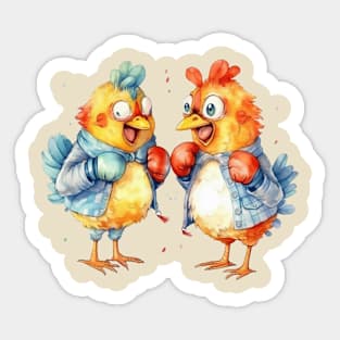 Boxing chickens Sticker